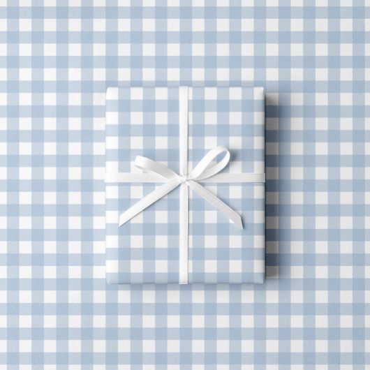 Papier Cadeau Motif Gingham Bleu Bébé