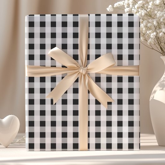 Papier Cadeau Motif Gingham Gris Fumé
