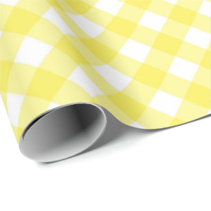 Papier Cadeau Motif Gingham Jaune Ensoleillé
