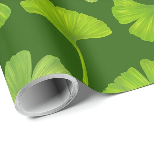 Papier Cadeau Motif Ginkgo sur vert foncé (Coin rond)