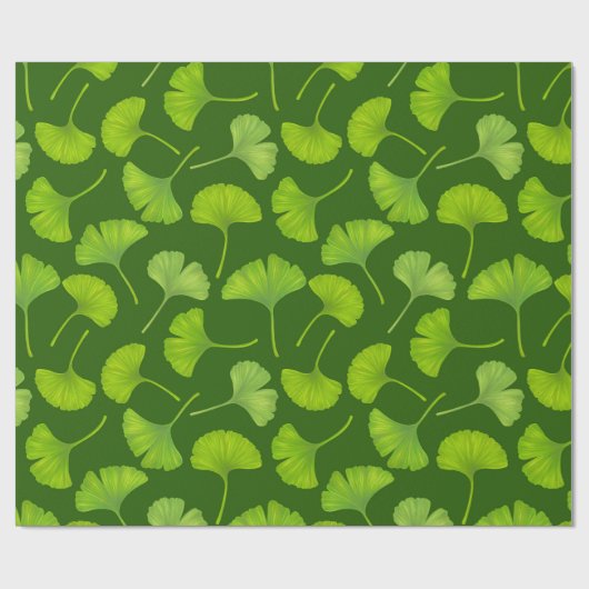 Papier Cadeau Motif Ginkgo sur vert foncé (Plat)