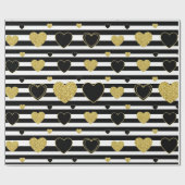 Papier Cadeau Motif Glam Cœur Or Rayure Noire (7) (Plat)