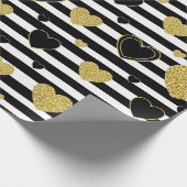Papier Cadeau Motif Glam Cœur Or Rayure Noire (7) (Coin)
