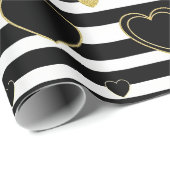 Papier Cadeau Motif Glam Cœur Or Rayure Noire (7) (Coin rond)