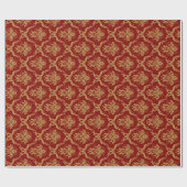 Papier Cadeau Motif Gold Floral Damques Arrière - plan rouge (Plat)