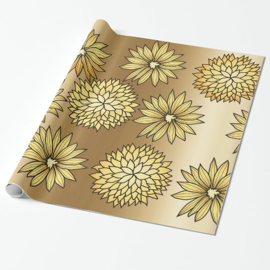 Papier Cadeau Motif Gold Flowers (Déroulé)