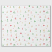 Papier Cadeau Motif Gold Green Red Christmas Trees (Plat)