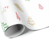 Papier Cadeau Motif Gold Green Red Christmas Trees (Coin rond)