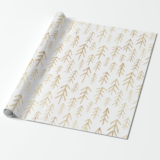 Papier Cadeau Motif Gold White Winter Tree (Déroulé)