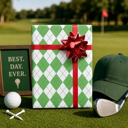 Papier Cadeau Motif Golf Argyle Vert