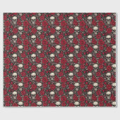 Papier Cadeau Motif gothique crâne et roses rouges (Plat)