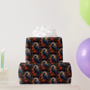 Papier Cadeau Motif gothique noir corbeau noir