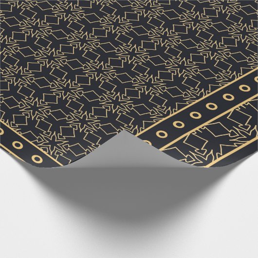 Papier Cadeau Motif graphique abstrait noir et or. Géométrique (Coin)