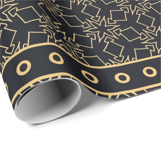Papier Cadeau Motif graphique abstrait noir et or. Géométrique (Coin rond)
