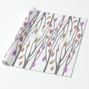 Papier Cadeau Motif graphique de feuille et d'arbres de chute