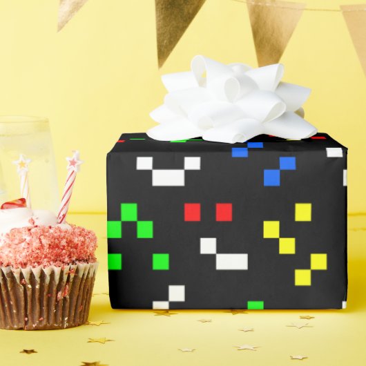 Papier Cadeau Motif graphique de jeu vidéo 8 bits rétro (Fête d'anniversaire)