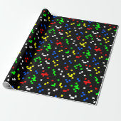 Papier Cadeau Motif graphique de jeu vidéo 8 bits rétro (Déroulé)