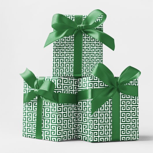 Papier Cadeau Motif grec clé Forest Green et blanc