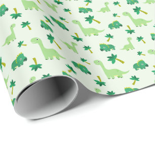 Papier Cadeau Motif Green Cute Dinosaures