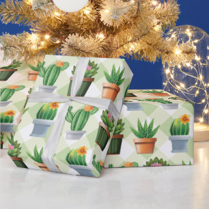 Papier Cadeau Motif Green En vichy Cactus