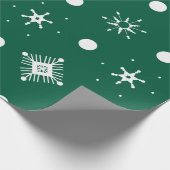 Papier Cadeau Motif Green White Snowflakes (Coin)