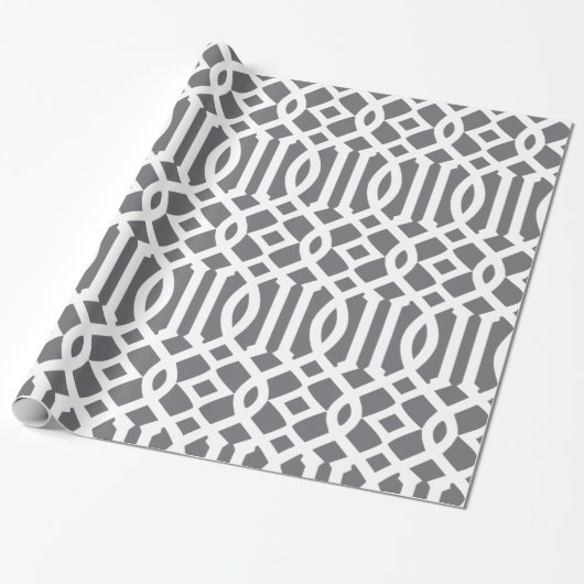Papier Cadeau Motif gris foncé et blanc Trellis (Déroulé)
