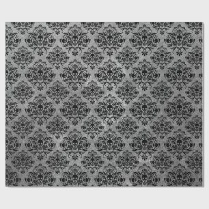 Papier Cadeau Motif grunge de damassé de crâne noir gothique