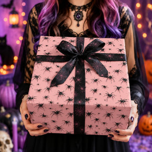 Papier Cadeau Motif Halloween Araignée Rose Noire Effrayant