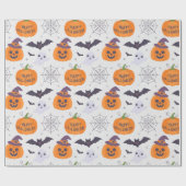 Papier Cadeau Motif Halloween Citrouille Éffrayant chauves-souri (Plat)