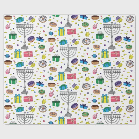 Papier Cadeau Motif Hanoukka blanc (Plat)