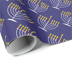 Papier Cadeau ✡ motif Hanoukka heureux avec Menorah