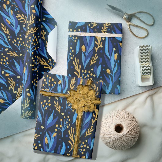 Papier Cadeau Motif Hanoukka jaune bleu