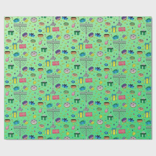 Papier Cadeau Motif Hanoukka vert (Plat)