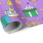 Papier Cadeau Motif Hanoukka violet (Coin rond)