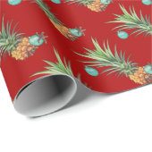 Papier Cadeau Motif hawaïen d'ananas de Noël rouge tropical (Coin rond)