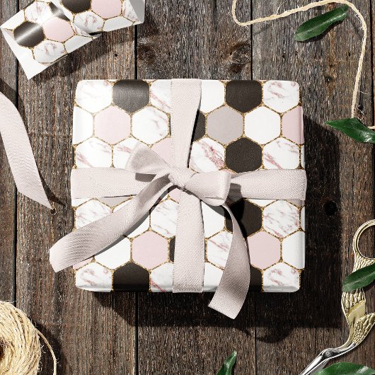 Papier Cadeau Motif Hexagon de marbre géométrique moderne