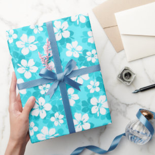 Papier Cadeau Motif Hibiscus bleu tropical