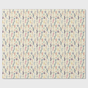 Papier Cadeau Motif Hippocampe Aquarelle Nursery Côtière Océan