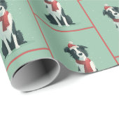 Papier Cadeau Motif Hiver Border Collie (Coin rond)