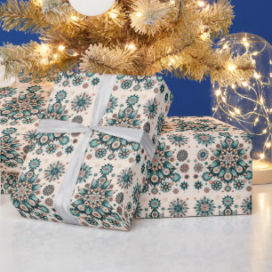 Papier Cadeau Motif hivernal de flocon de neige coloré rétro