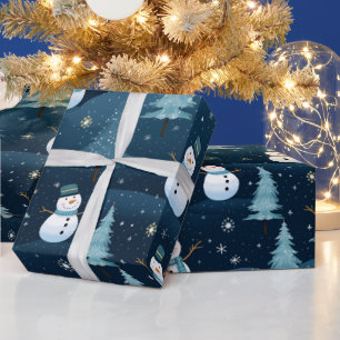 Papier Cadeau Motif hivernal de Noël mignon bleu et blanc