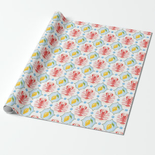 Papier Cadeau Motif homard et citron – Aquarelle méditerranéenne