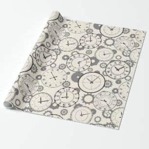 Papier cadeau motif horloge et engrenages vintage