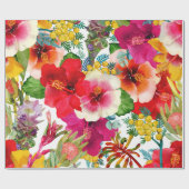 Papier Cadeau Motif Hot Tropical Blooms (Plat)