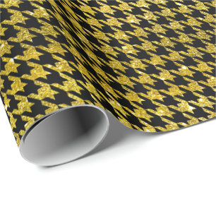 Papier Cadeau Motif Houndstooth Noir et Or Classique