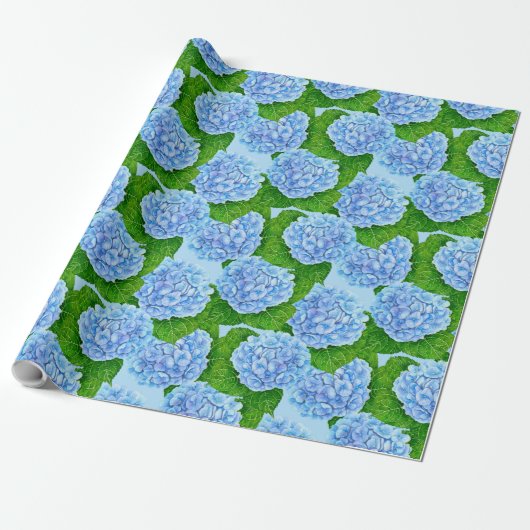 Papier Cadeau Motif hydrangée bleu (Déroulé)