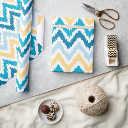 Papier Cadeau Motif Ikat bleu Jaune Zigzags (Artisanat)