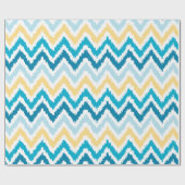 Papier Cadeau Motif Ikat bleu Jaune Zigzags (Plat)