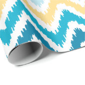 Papier Cadeau Motif Ikat bleu Jaune Zigzags (Coin rond)