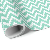 Papier Cadeau Motif Ikat Chevron Blanc Et Vert Menthe (Coin rond)